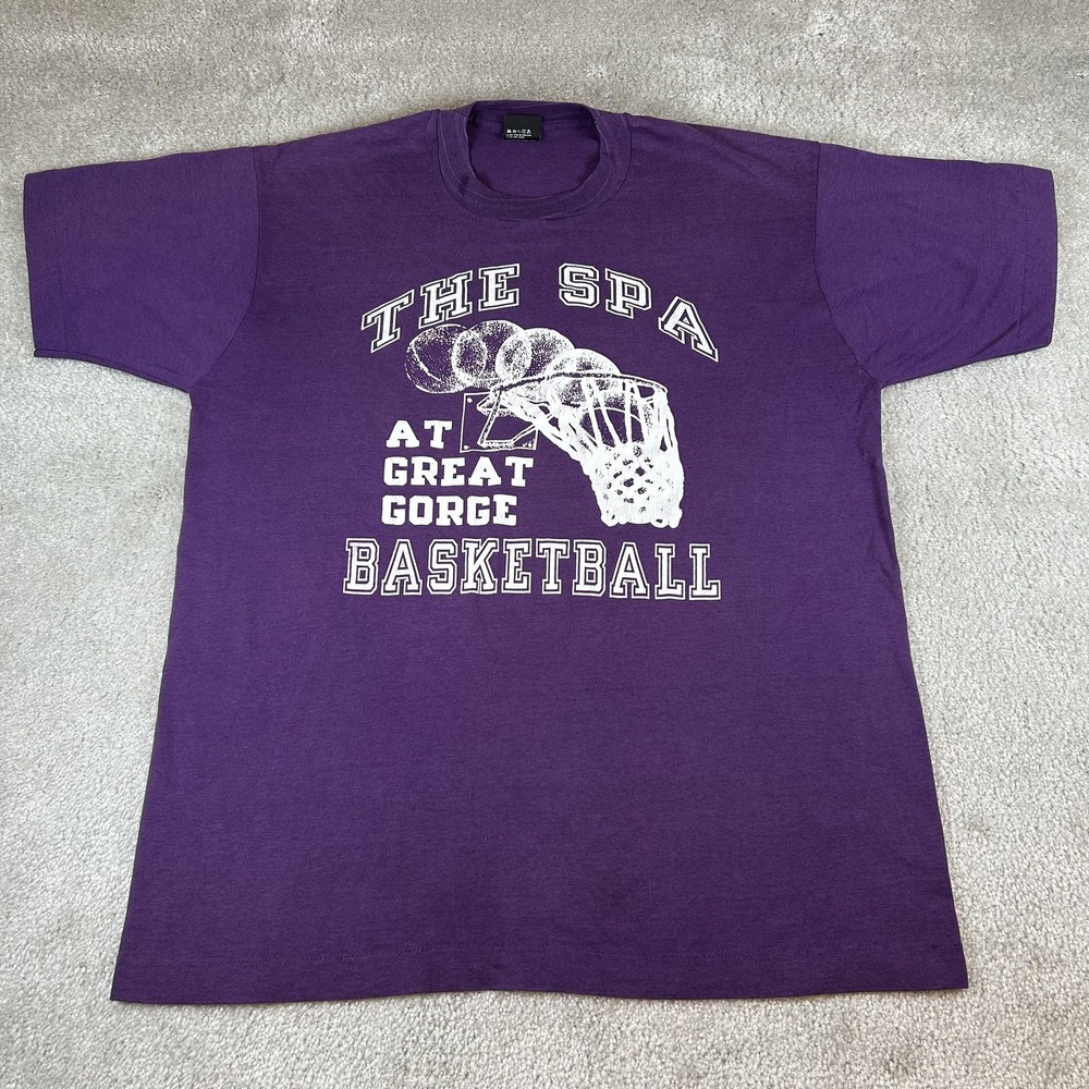 Vintage Spa Great Gorge Basketball T-Shirt Mens‎ XL Purple Screen Stars Best 90s